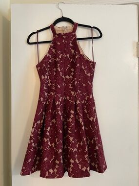 Altar'd State Burgundy Lace Halter Fit-and-Flare Dress
